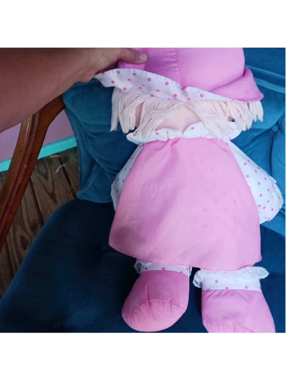 VTG 1989 Dolly Mine Well Made Toy Rag Cloth Doll Pink Dress Yarn Hair 20